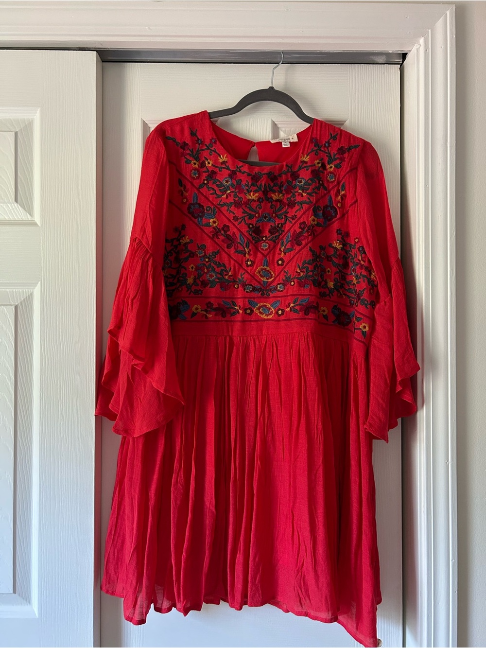 Umgee Red Embroidered Boho Tunic Dress